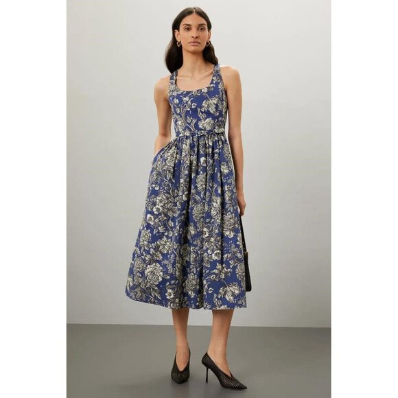 ADAM LIPPIES Women's Printed Poplin Midi Dress Size 6 - Picture 1 of 13